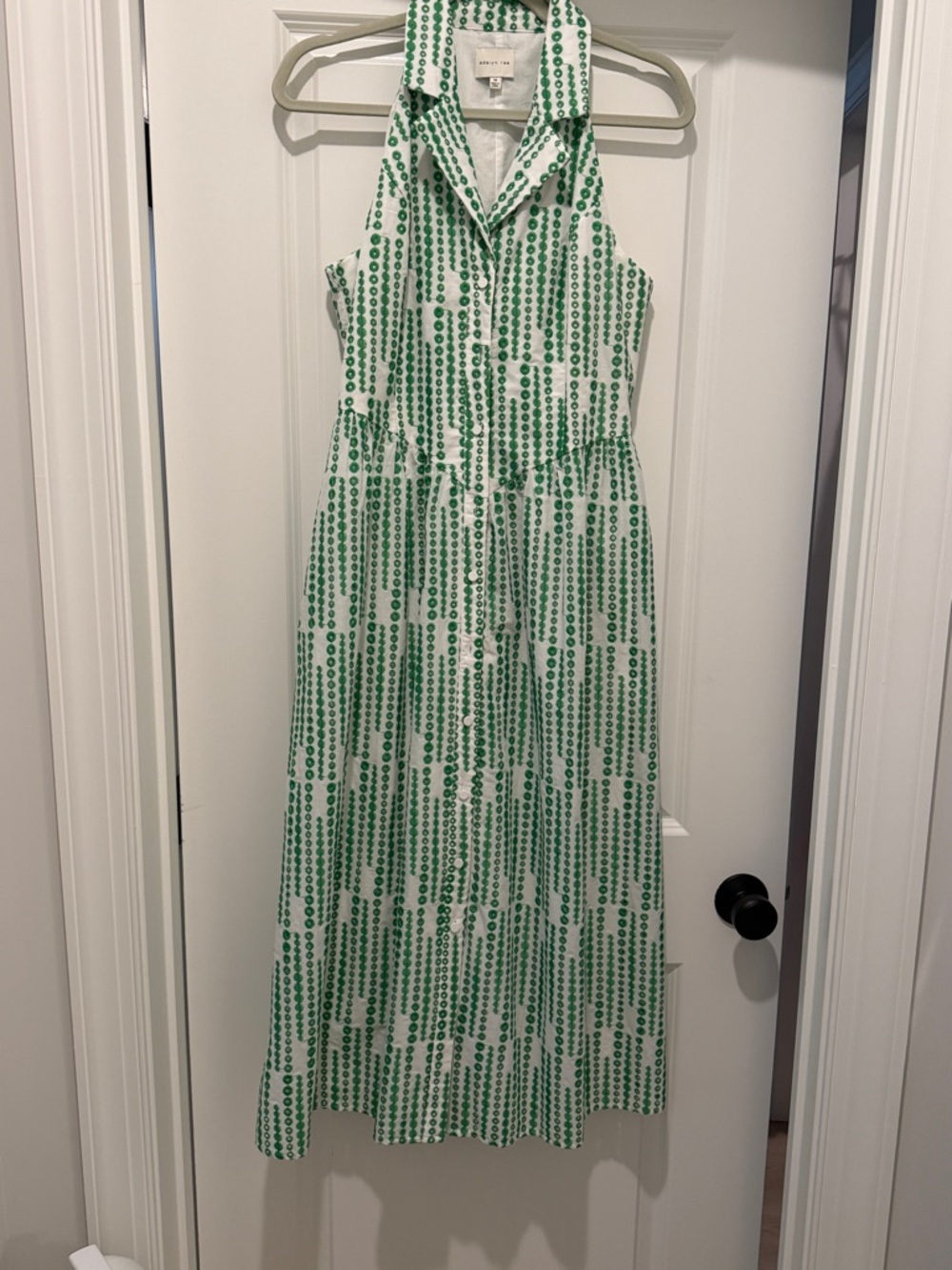 Adelyn Rae White Maxi Dress with Green Dot Stripe Pattern